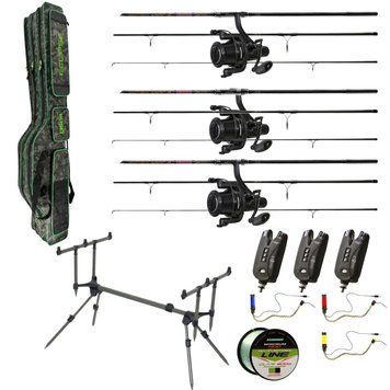 Короповий набір Brain Apex 3.9 м 3.5 lb 3 вудилища + 3 котушки Flagman Endura Carp 8000 FS + род-под + сигналізатори + свінгери 1858.41.87+3FLENDC8FS3,9 фото